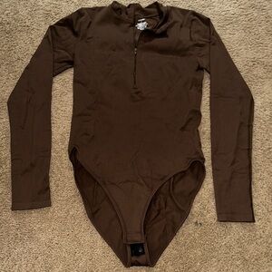 Glozet Brown Zip-Up Bodysuit